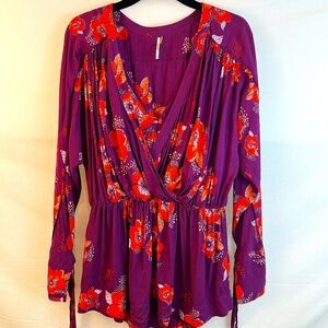 Free People - Printed Tunic Blouse/Mini Dress - "Tuscan Dreams" Plum Floral - S